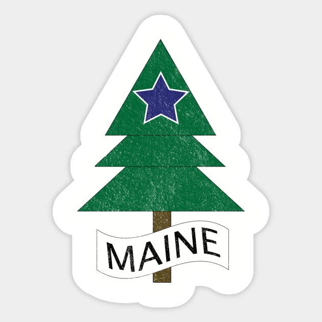 1901 Maine State Flag Remix Distressed Vintage Sticker by spiffy_design